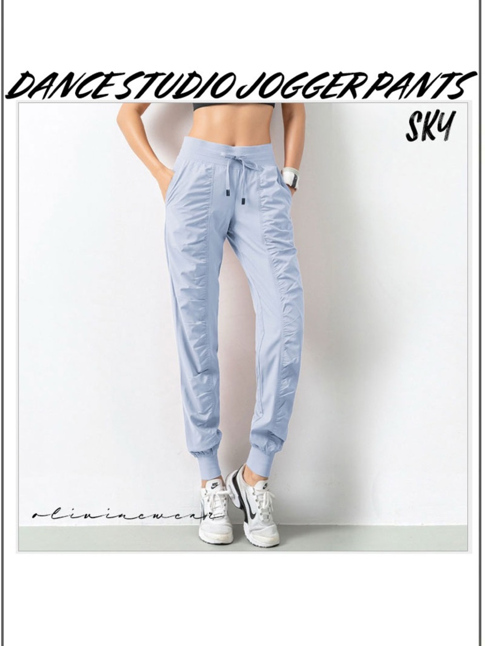 Olivine Wear. Light weight drawstring ankle joggers dance pants light blue